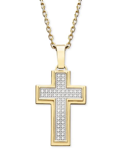 Macy's Men's Diamond Cross Pendant Necklace In Gold Ion-plated Stainless Steel (1/4 Ct. T.w.) in ...