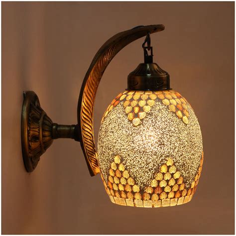 Buy Somil Wall Lamp Light With Leaf Design Metal Wall Fitting And Hand Decorative Glass Shade ...