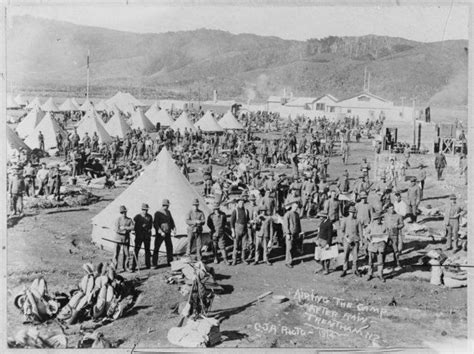 World War I soldiers outside tents at Trentham Miltary camp, Upper Hutt, Wellington World War ...