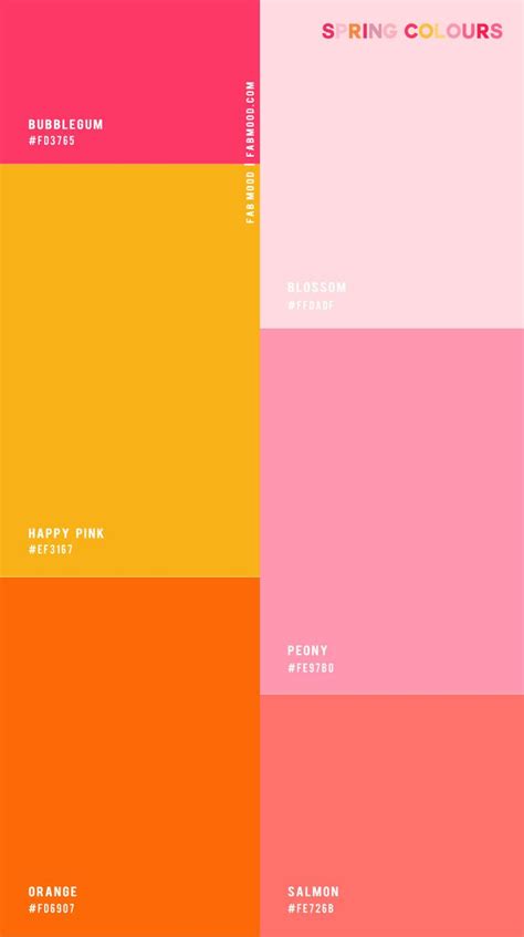 the color scheme for spring colors is shown in shades of pink, orange ...
