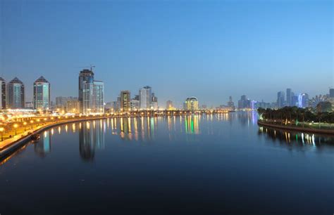 Sharjah City at night stock image. Image of united, night - 13091621