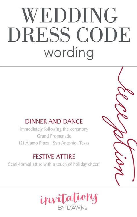 Wedding Dress Code Wording | Dress code wedding, Wedding dress code wording, Wedding dress ...