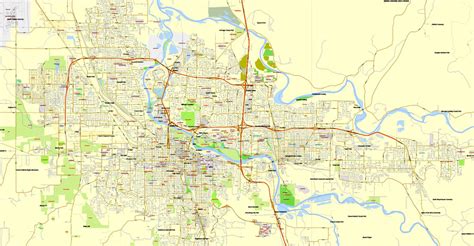 Eugene + Springfield Oregon PDF Map, US, exact vector street City Plan ...