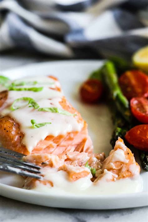 Baked Salmon with Parmesan Cream Sauce - House of Yumm