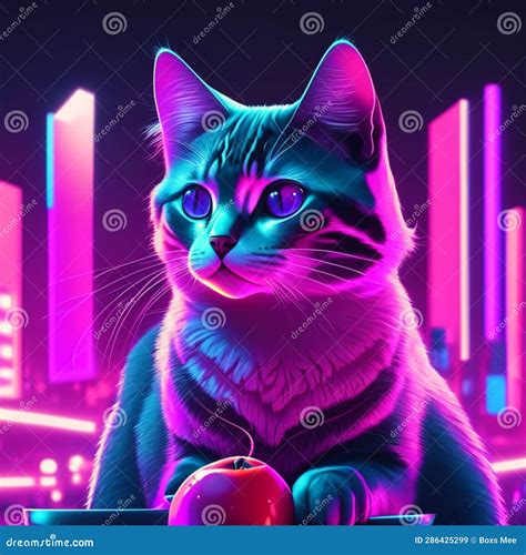 Funny Cat with a Red Apple in His Hand. 3d Illustration Generative AI Stock Illustration ...