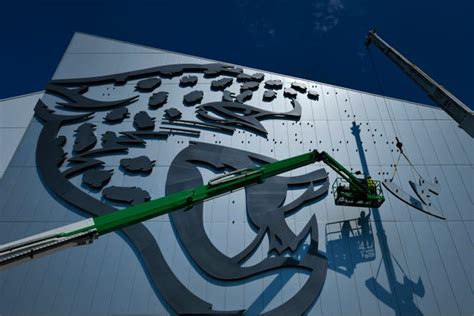Large Jacksonville Jaguars logo installed at Miller Electric Center