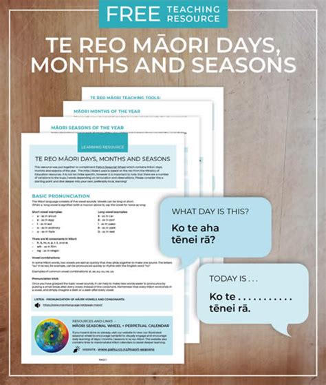 TEACHING RESOURCE - Te reo Maori days, months & seasons - Paitu