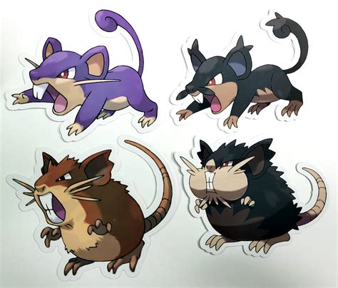 Rattata and Raticate Normal and Alolan Forms - 4 Vinyl Sticker ...