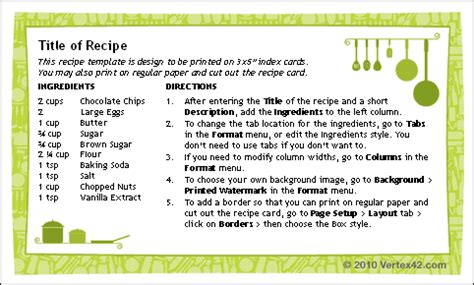 Free Printable Recipe Card Template for Word