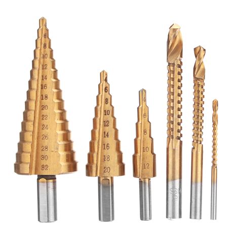 6pcs hss cone reduced shank drill bit set step drill bits with saw drills set Sale - Banggood ...