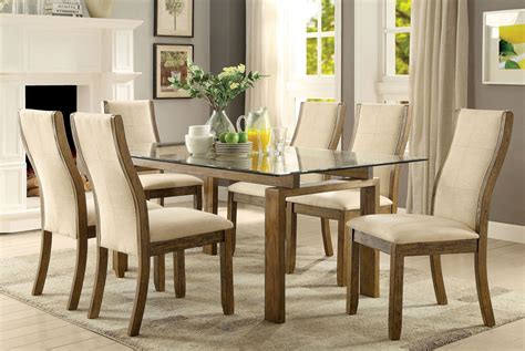 Onway Oak Rectangular Glass Top Dining Room Set from Furniture of America | Coleman Furniture