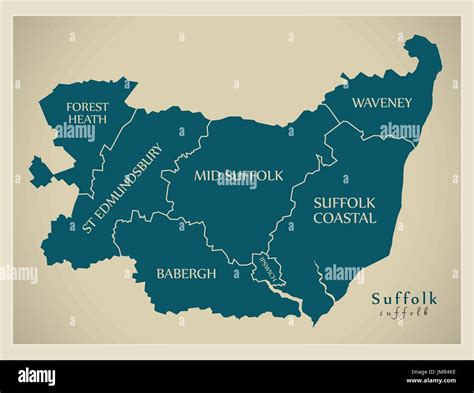 Modern Map - Suffolk county with district captions England UK illustration Stock Vector Image ...