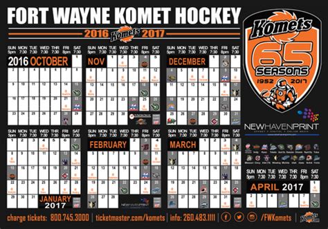 Fort Wayne Komets: Printable Schedule