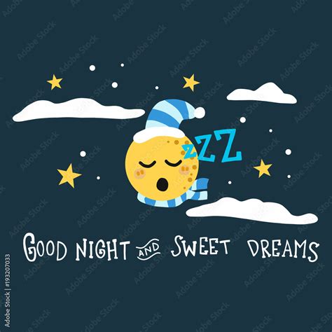 Good night and sweet dreams moon cartoon vector illustration Stock Vector | Adobe Stock