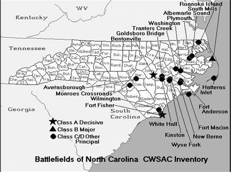 North Carolina Map of American Civil War Battles