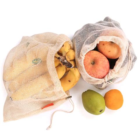 NEw Reusable Vegetable Bags Cotton Shopping Bag Net Drawstring Washable ...