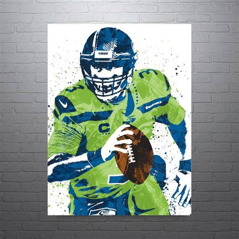 Russell Wilson Seattle Seahawks Green Football Poster, Man Cave, Sports Art Print, Wall Decor ...