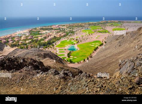 View of Taba Heights Golf Resort from near by mountains in Sinai, Egypt ...