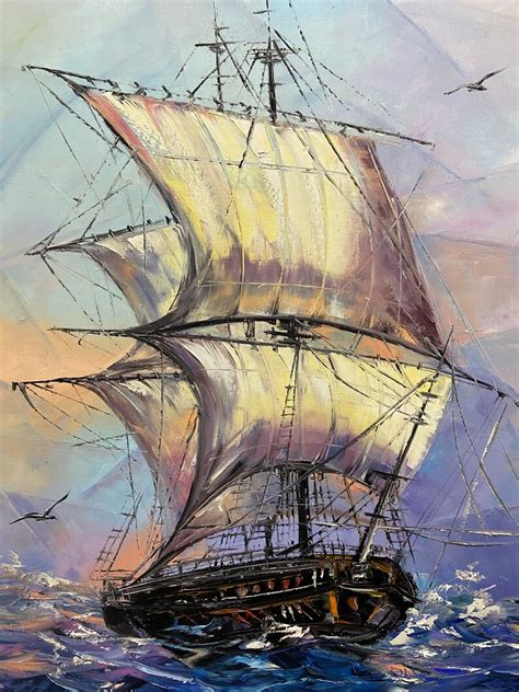 Navy Ship Painting Original Stormy Painting Dark Ocean Art | Etsy