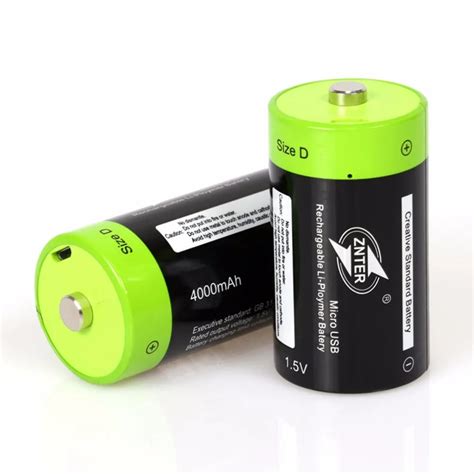 ZNTER 1.5V 4000mAh Battery Micro USB Rechargeable Batteries D Lipo LR20 ...