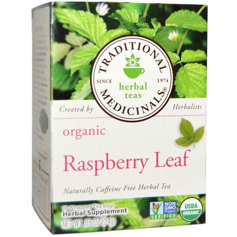 Traditional Medicinals, Herbal Tea, Organic Raspberry Leaf, Caffeine Free, 16 Wrapped Tea Bags ...