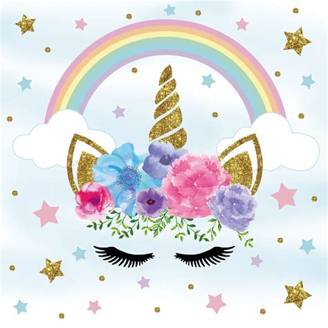 Laeacco Flower Rainbow Unicorn Party Baby Children Photography Backgrounds Customized ...