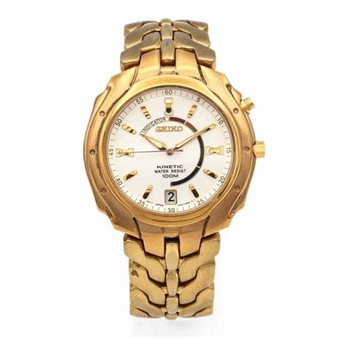 SEIKO KINETIC 5M62-0850 Gold-Plated Stainless Steel Men’s Automatic Date Watch $13.50 - PicClick