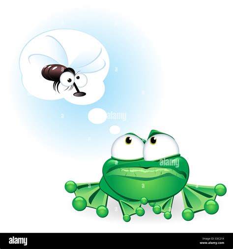 Frog dreaming about a fly. Illustration on white background Stock Photo ...