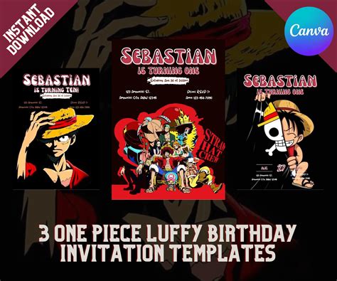 3 One Piece Luffy Invite One Piece Luffy Birthday Party - Etsy