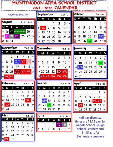 District Calendar – Huntingdon Area School District