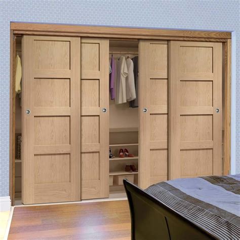 Bespoke Thruslide Shaker Oak 4 Panel 4 Door Wardrobe and Frame Kit in 2020 | Sliding wardrobe ...