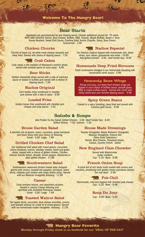 Hungry Bear Pub & Grill menu in Bradford, Vermont, USA