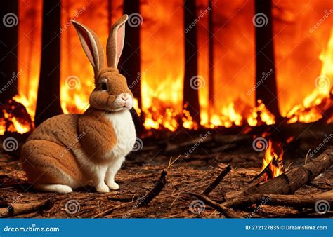 Rabbit on Background of Forest Fire. Poor Fluffy Bunny in Dangerous ...