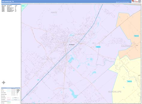 San Marcos Texas Wall Map (Color Cast Style) by MarketMAPS - MapSales