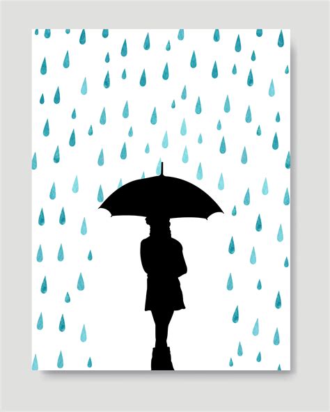 Girl In Rain With Umbrella Silhouette