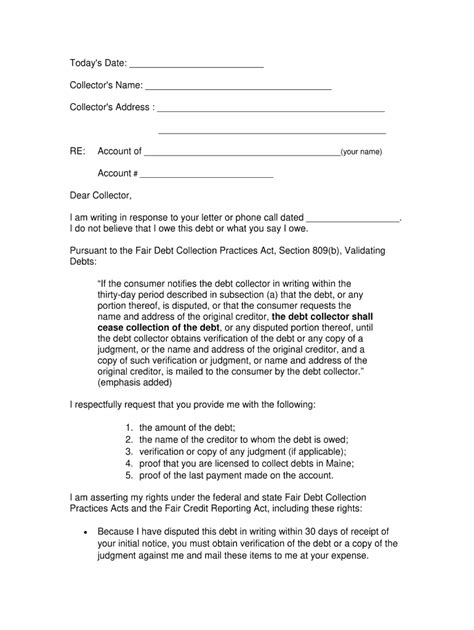 Debt Collection Dispute Letter Template | TUTORE.ORG - Master of Documents