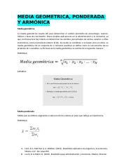 MEDIA GEOMETRICA PONDERADA Y ARMONICA.docx - MEDIA GEOMETRICA PONDERADA ...