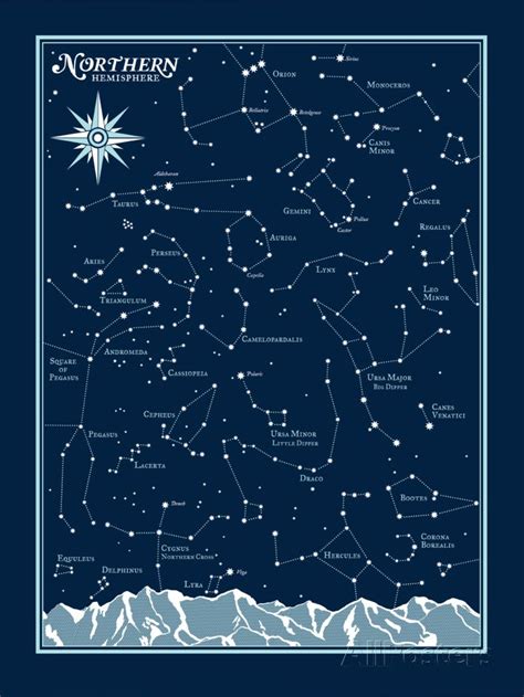 'Northern Hemisphere Star Chart' Serigraph - Brainstorm | AllPosters.com | Star chart, Serigraph ...