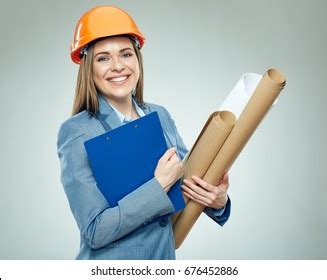Smiling Business Woman Holding Technical Drawing Stock Photo 676452886 | Shutterstock