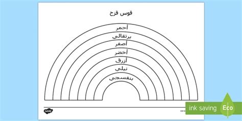 ألوان قوس قزح بالعربية - ألوان الطيف - نشاط تلوين