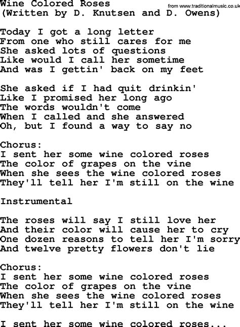 Wine Colored Roses by George Jones - Counrty song lyrics