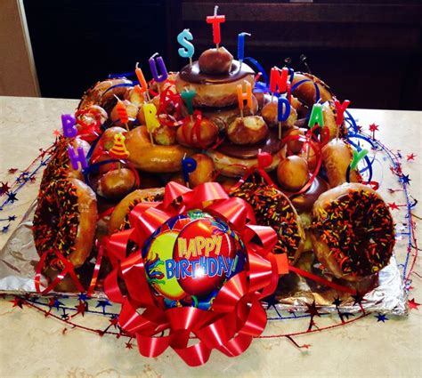 My kids made this Krispy Kreme donut cake for my son's 12th birthday. | Krispy kreme birthday ...