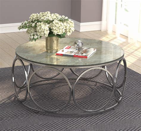 Round Coffee Table with Casters Beige Marble and Chrome - Walmart.com - Walmart.com