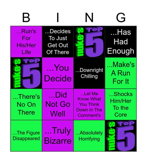 Nukes Top 5 Bingo Card