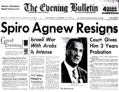 Spiro Agnew Resigns | Resignation, Historical moments, Newspaper headlines