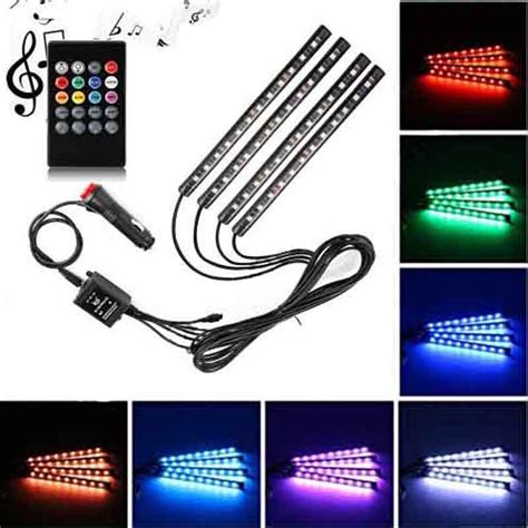 Car LED Strip Lights, 48 LED Car Interior Lights 12V Multicolor RGB ...