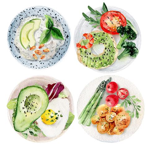 Premium Photo | Menu variations watercolor food healthy