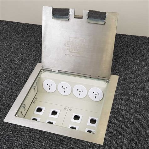 4 Power 10 Data Stainless Steel Flush Lid Floor Outlet Box