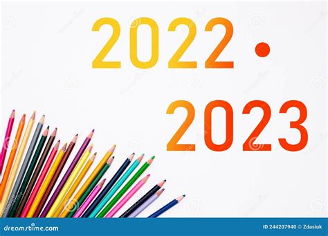 2022 2023 School Year with Heap Colored Pencils Isolated on White ...