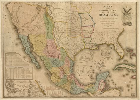 Map of Mexico, 1847. Mexico lost vast lands to US. Around 1,35 million ...